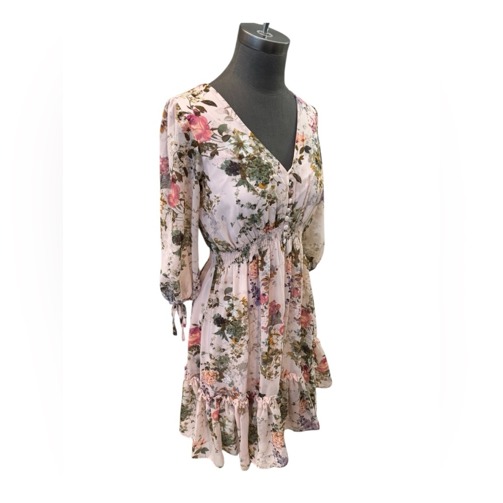 Taylor Floral Chiffon V Neck Mini Dress Size 4 Romantic Cottagecore Boho - Picture 3 of 12
